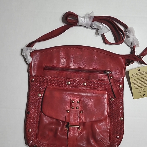 Estalon Slim Leather Crossbody/Shoulder Bag .- Burgundy Red - Picture 1 of 9
